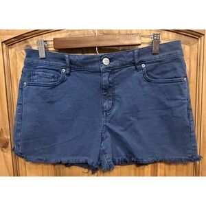 LOFT Blue Frayed Denim Shorts Womens 28 Size 6 Stretch Raw Hem Casual Summer NWT